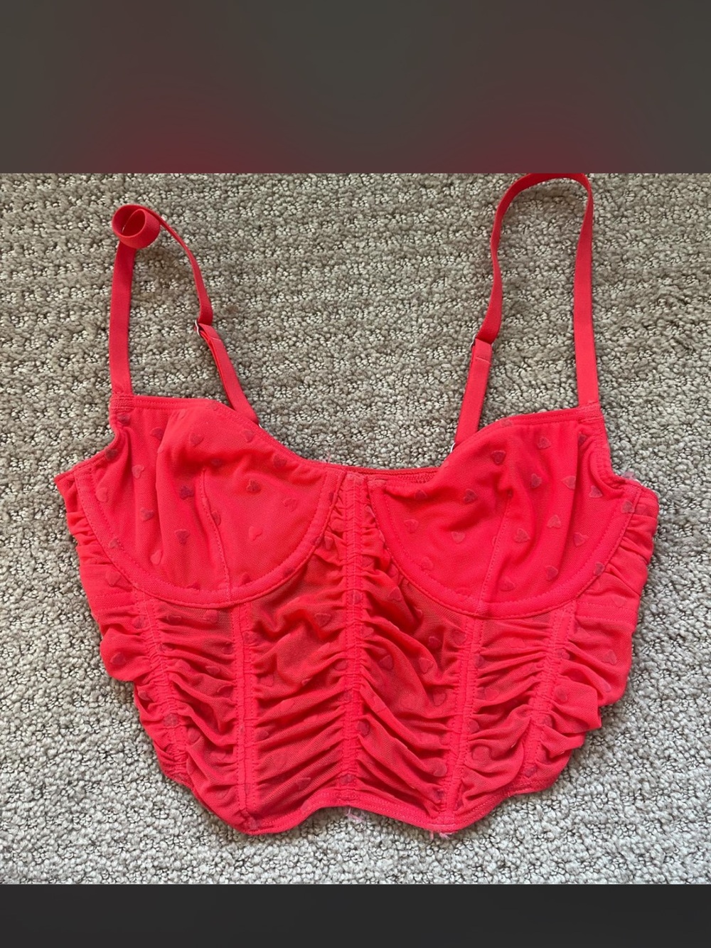 Red heart Ruched Bustier Crop Top - perfect for going out